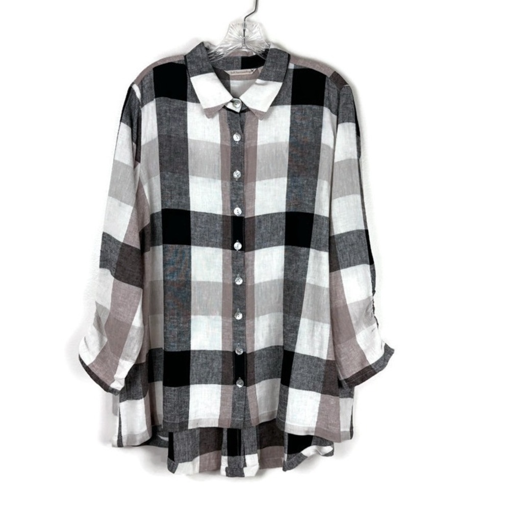 Soft Surroundings Tunic Plaid Button Down Shirt in Multicolor